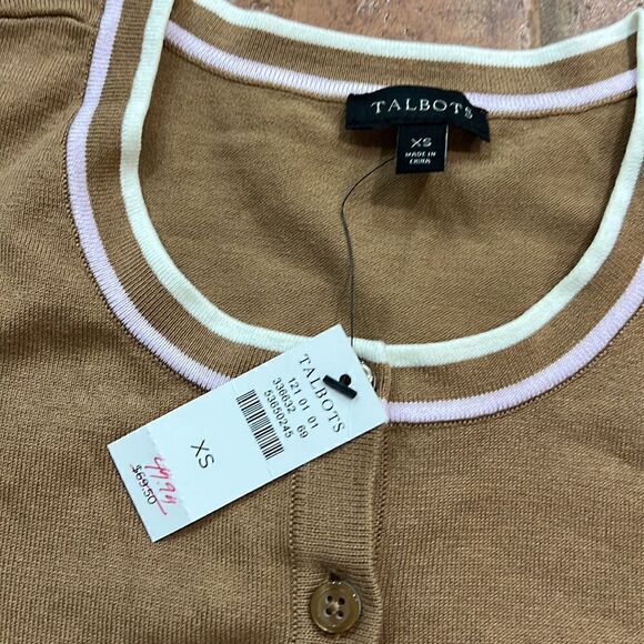 NWT Talbots Cardigan Button Up Sweater Charming Tipped Tan 3/4 Sleeve size XS - Picture 6 of 8